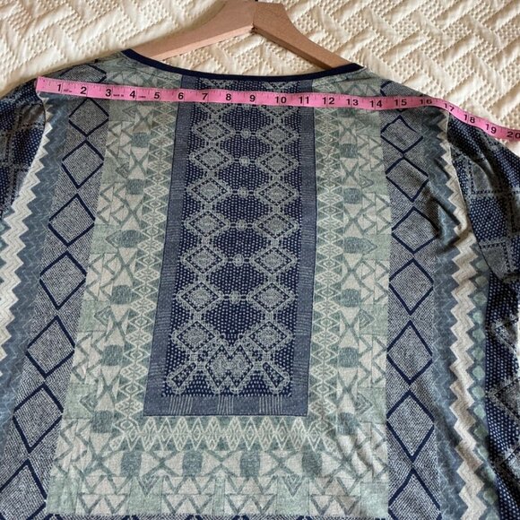 LUCKY BRAND Shirt Women’s L Navy Geometric Burnout Short Sleeve Boho Top Tee - Picture 7 of 10
